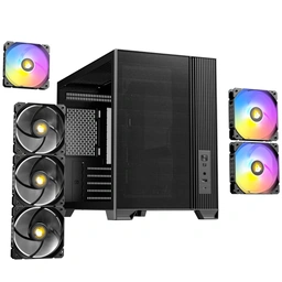 Antec FLUX M Mini Tower Gaming Case, 1 x USB Type-C / 1 x USB 3.0, Tempered Glass Side Window Panel, Vertical Airflow Design, 3 x Pre-Installed RGB LED Fans &amp;amp; 3 PWM Reverse Fans, Micro-ATX, IT