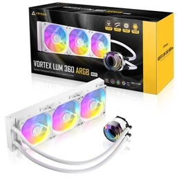 Antec Vortex Lum 360 ARGB White CPU Liquid Cooler - Intel &amp;amp; AMD Compatible, 3 x 120mm ARGB Fans, Suspended Spiral Pump Head, Enhanced Cooling Performance — image 2