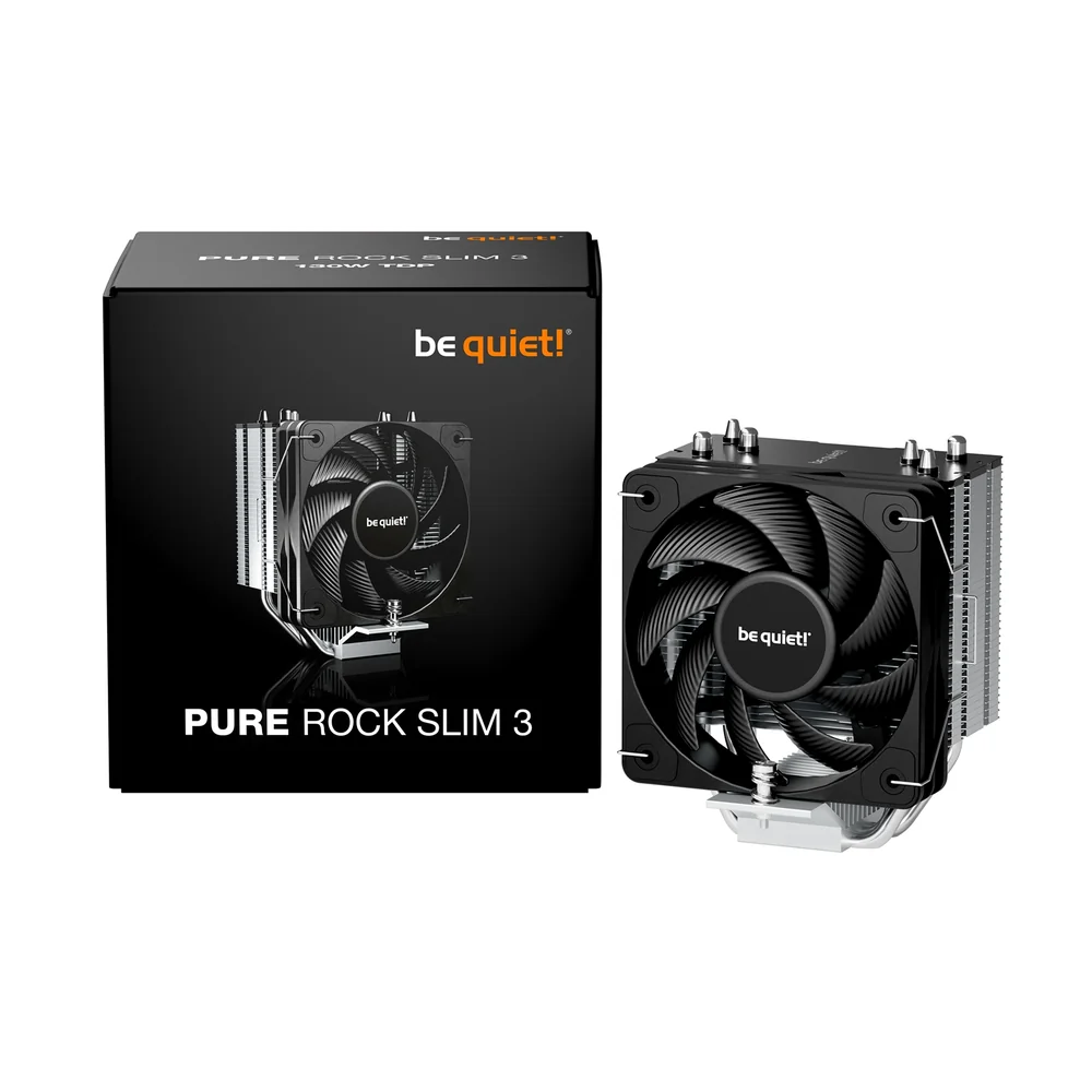 be quiet! Pure Rock Slim 3 Fan CPU Cooler, Universal Socket, High Quality 100mm PWM Black Cooling Fan, 1700RPM, 3 Heat Pipes, 130W TDP, Intel 1851/ 1700 &amp;amp; AMD AM4/ AM5 Compatible