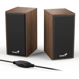 Genius SP-HF180 6W Wooden Desktop USB 2.0 Stereo Speakers with 3.5mm Audio Jack &amp;amp; Volume Control, Natural Wood