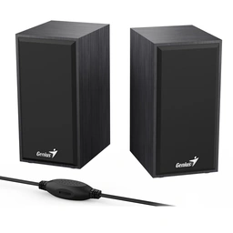 Genius SP-HF180 6W Wooden Desktop USB 2.0 Stereo Speakers with 3.5mm Audio Jack &amp;amp; Volume Control, Black