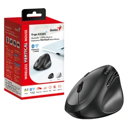 Genius Ergo 8350S Wireless Ergonomic Vertical Mouse, Blutooth &amp;amp; 2.4 GHz, Adjustable DPI levels up to 2400 DPI, 5 Button with Scroll Wheel, Dark Grey