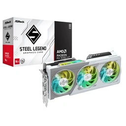ASRock AMD Radeon RX 9060 XT Steel Legend OC 16GB GDDR6 Graphics Card, 2048 Streams, 3320 MHz Boost Clock, Triple Fan, 2x DisplayPorts / 1x HDMI Port