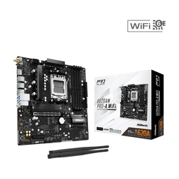 ASRock A620AM PRO-A WIFI AMD AM5 Socket Motherboard, Micro-ATX, 4x DDR5 Slots, 3x M.2 Sockets, 2.5GbE LAN, Wi-Fi 6E, 1x HDMI Port