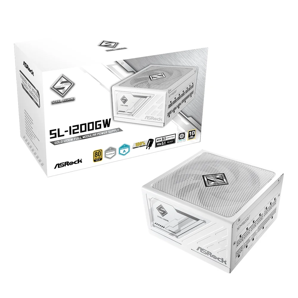 ASRock SL-1200GW 1200W ATX Power Supply Unit, 80 PLUS GOLD Certified, 135mm Striped Axial FDB Fan, High Efficiency PSU