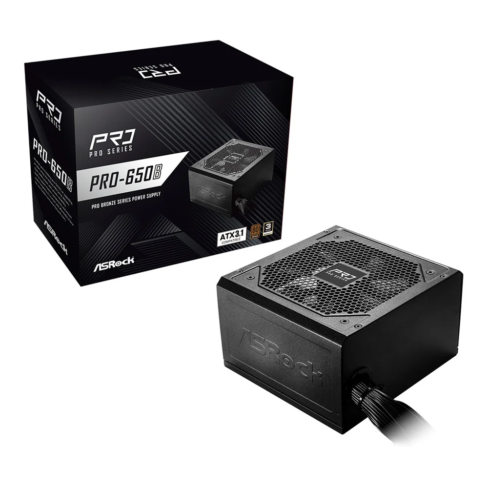 ASRock PRO-650B 650B ATX Power Supply Unit, 80 PLUS Bronze Certified, Low noise 120mm FAN, High Efficiency PSU