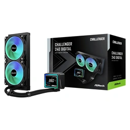 ASRock Challenger 240 Digital AIO Liquid CPU Cooler, 240mm Radiator, Dual 120mm PWM ARGB Fans, 3&amp;quot; Digital Display, Intel LGA1700/1851 &amp;amp; AMD AM5/AM4 Compatible
