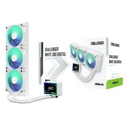 ASRock Challenger 360 Digital White AIO Liquid CPU Cooler, 360mm Radiator, Triple 120mm PWM ARGB Fans, 3? Digital Display, Intel LGA1700/1851 &amp;amp; AMD AM5/AM4 Compatible