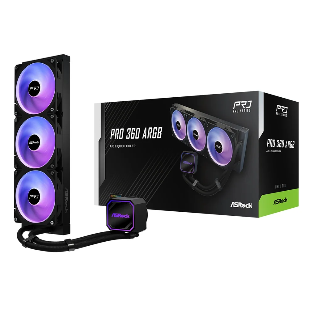 ASRock Pro 360 ARGB AIO Liquid CPU Cooler, 360mm Radiator, Triple 120mm PWM Fans, Addressable RGB, Intel LGA1700/1851 &amp;amp; AMD AM5/AM4 Compatible