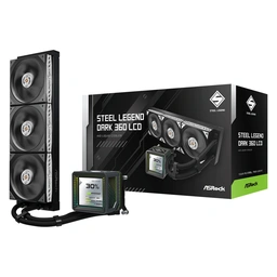 ASRock Steel Legend Dark 360 LCD AIO Liquid CPU Cooler, 360mm Radiator, Triple 120mm PWM ARGB Fans, LCD Display, Intel LGA1700/1851 &amp;amp; AMD AM5/AM4 Compatible
