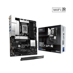 ASRock B860 Rock WiFi 7 Intel 1851 Socket Motherboard, ATX, 4x DDR5 Slots, 3x M.2 Sockets, Fitted I/O Shield, 2.5GbE LAN, Wi-Fi 7, 1x HDMI Port
