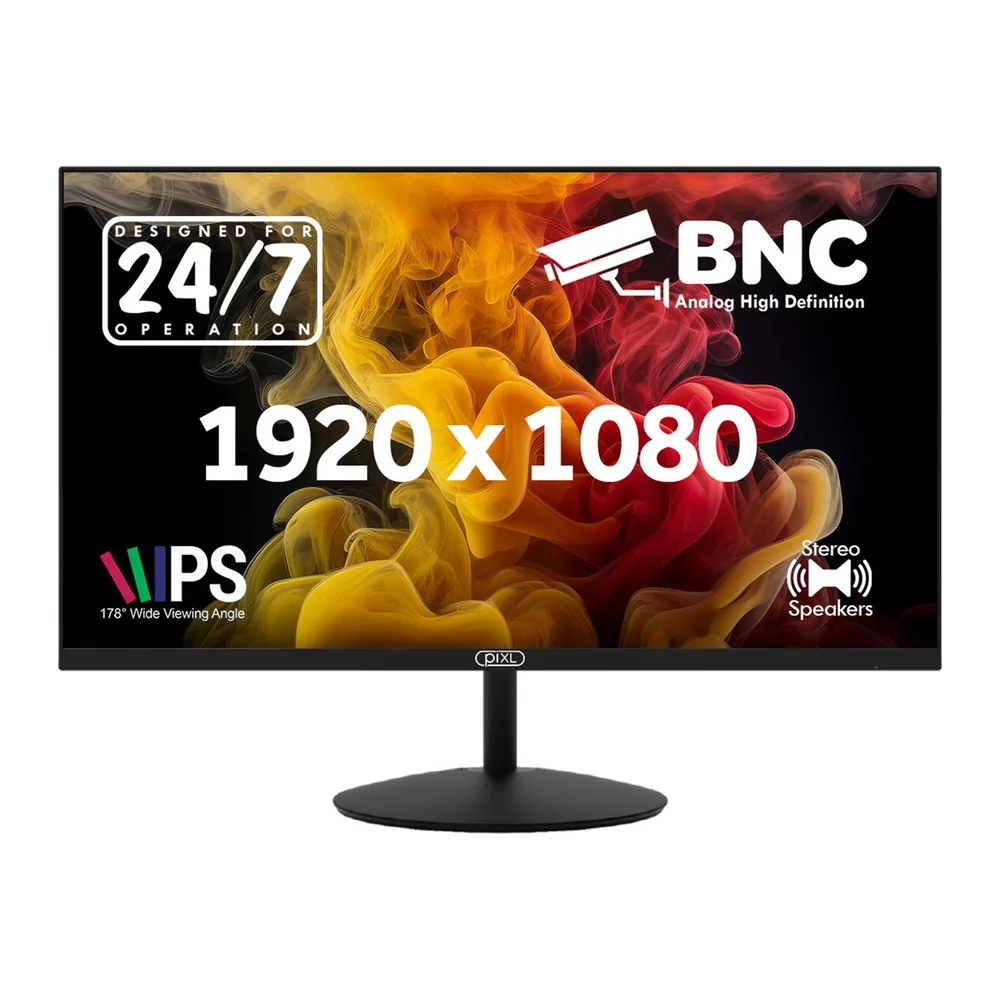piXL 24-inch Full HD Energy Saving CCTV IPS Monitor for 24/7 use with BNC, HDMI &amp;amp; VGA Connections and CVBS, AHD, TVI &amp;amp; CVI Signal Support