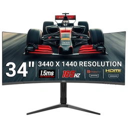 piXL CM34C7 34 Inch 165Hz UWQHD Quad HD Ultrawide Curved Gaming Monitor, with 1.5ms Response Time, 3440 x 1440 Resolution, HDMI, DisplayPort, USB-C, USB-B, USB-A x 2, Audio &amp;amp; Height Adjust