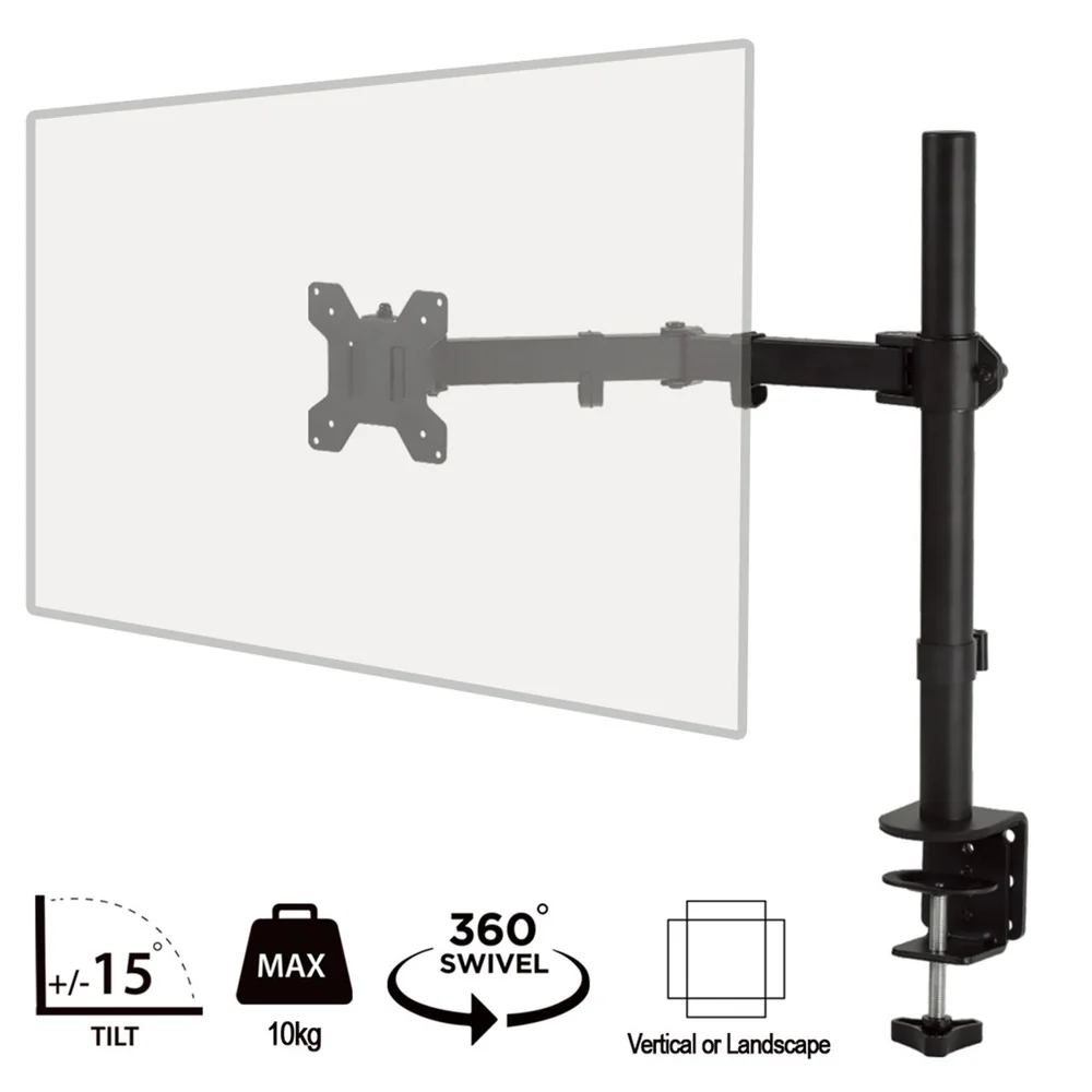 piXL Desk-Mounted Fully-Adjustable Single Monitor Arm for Screens up to 32 inch with VESA Mount &amp;amp; Built-In Cable Management