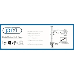piXL Desk-Mounted Fully-Adjustable Single Monitor Arm for Screens up to 32 inch with VESA Mount &amp;amp; Built-In Cable Management — image 3