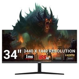 piXL 34-inch UWQHD UltraWide 165Hz Gaming Monitor with 100% sRGB Colour Gamut, Quad HD 3440 x 1440 IPS Panel &amp;amp; 1ms Response Time, 3 Year Warranty &amp;amp; Speakers