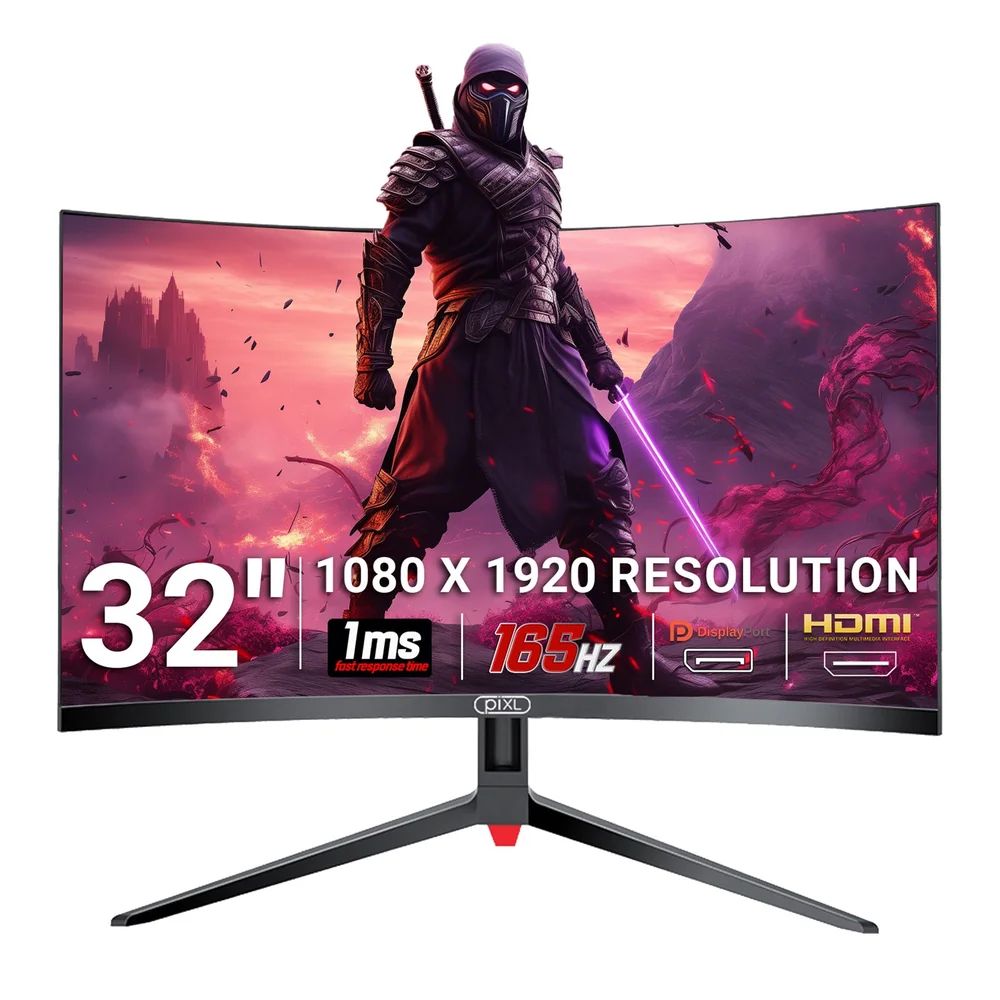 piXL CM32GF5 32 Inch 165Hz HDR Full HD Curved Gaming Monitor with AMD FreeSync &amp;amp; Nvidia G-Sync, 1920 x 1080 Resolution, 1ms Response Time, DisplayPort, HDMI &amp;amp; VESA Mount