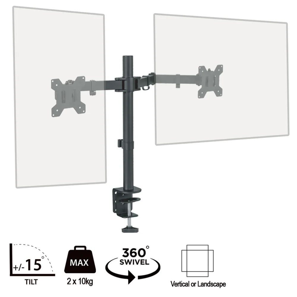piXL Desk-Mounted Fully-Adjustable Dual Monitor Arm for Screens Up To 27 inch with VESA Mount &amp;amp; Built-In Cable Management