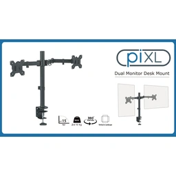 piXL Desk-Mounted Fully-Adjustable Dual Monitor Arm for Screens Up To 27 inch with VESA Mount &amp;amp; Built-In Cable Management — image 2