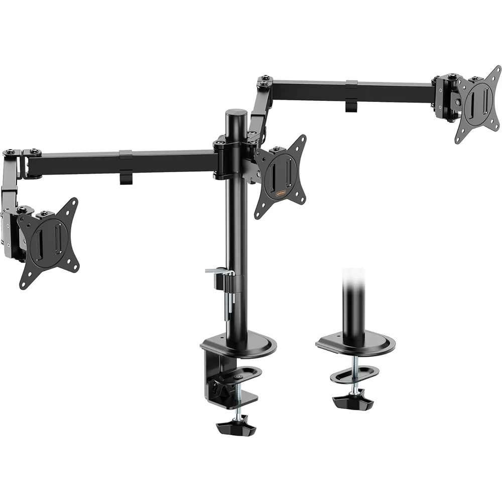 VonHaus Triple Monitor Stand for 17-27&amp;quot; Screens, Three Screen Monitor Mount with Desk Clamp, Height Adjustable, Easy Assemble Stand with Full Tilt, Rotation &amp;amp; Swivel Arms, VESA 75x75