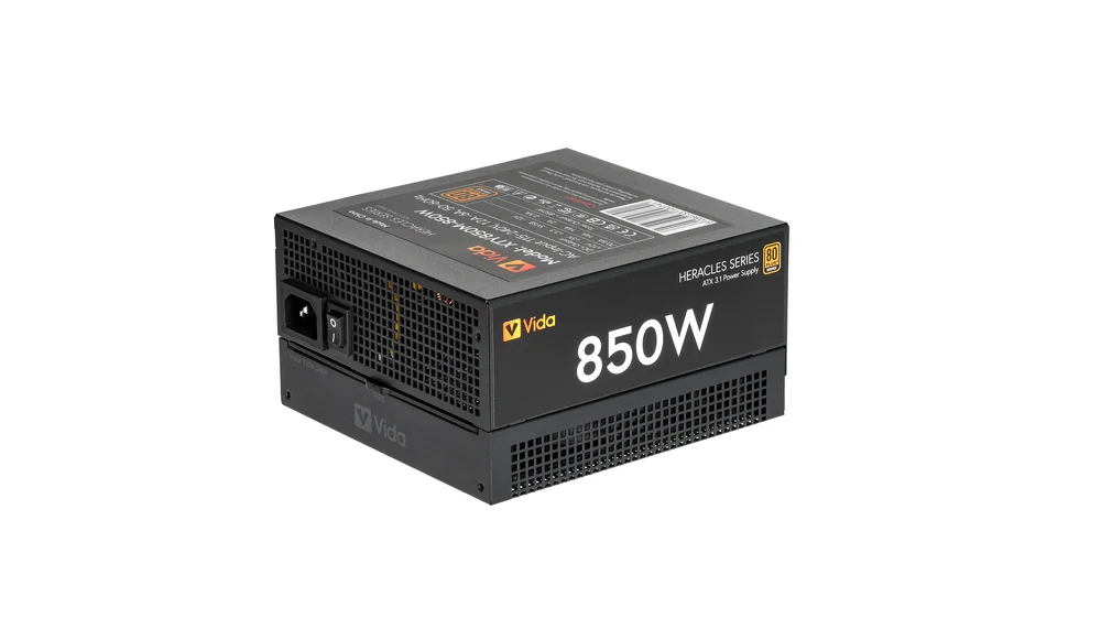 Vida 850W Heracles Black ATX 3.1 Gaming PSU, 80+ Bronze, 14cm Ultra-Quiet FDM Fan, Flat Black Cables, PCIe 5.1, Power Lead Not Included